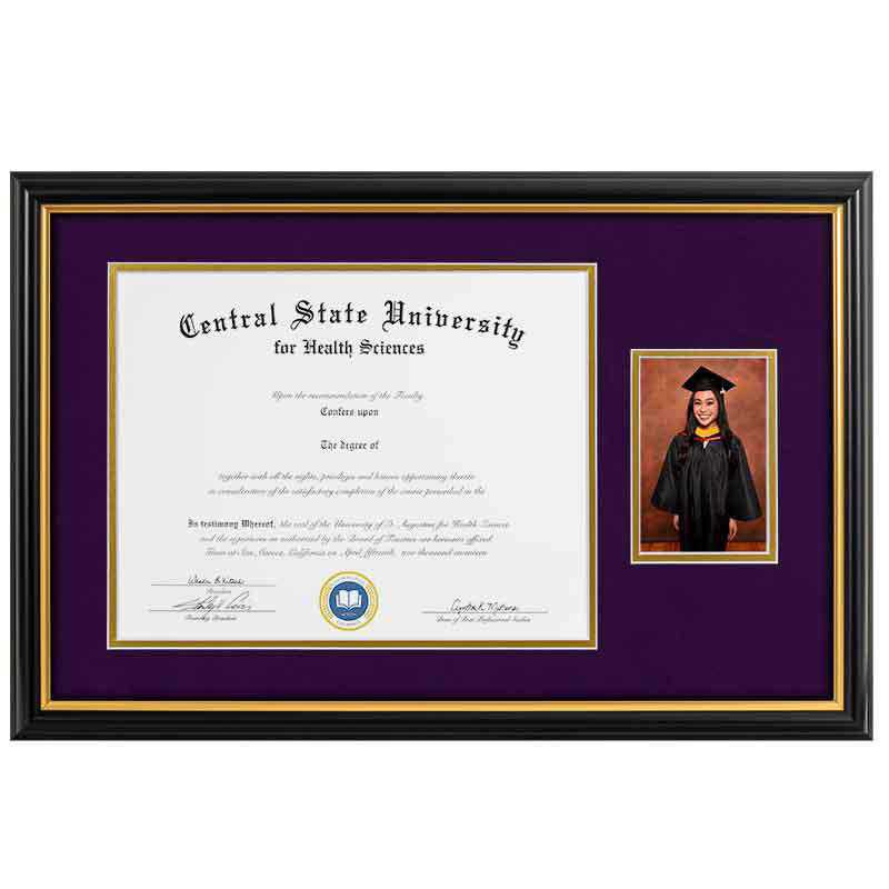 Heritage Frames 11x14 Standard Black & Gold Wood Diploma Frame with 4x6 Photo Display