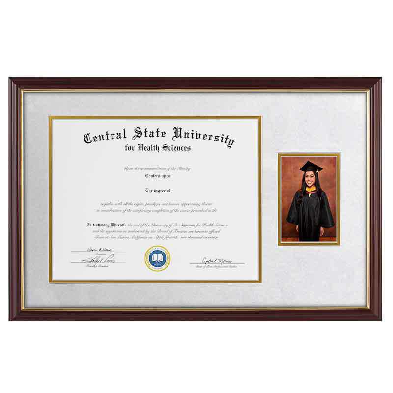 Heritage Frames 11x14 Standard Cherry & Gold Wood Diploma Frame with 4x6 Photo Display