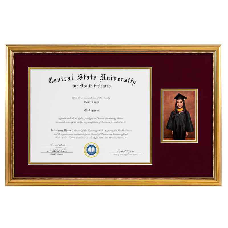 Heritage Frames 11x14 Standard Gold Wood Diploma Frame with 4x6 Photo Display