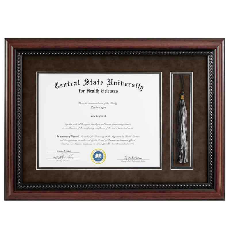 Heritage Frames 11x14 Premium Cherry Wood Diploma Frame with Rope Border and Tassel Display