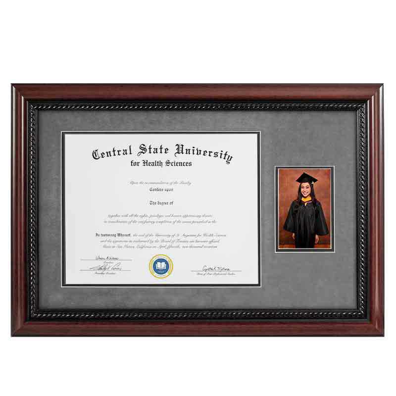 Heritage Frames 11x14 Premium Cherry Wood Diploma Frame with Rope Border and 4x6 Photo Display