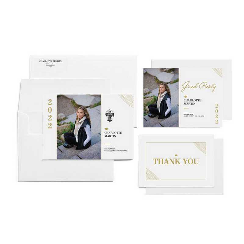 Gold Elegance Graduation Photo Announcement with Stationery Bundle