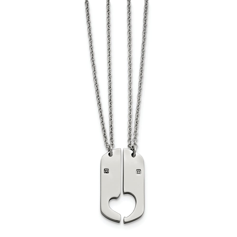 Stainless Steel Polished//Brushed CZ Love Music Halves Necklace Set
