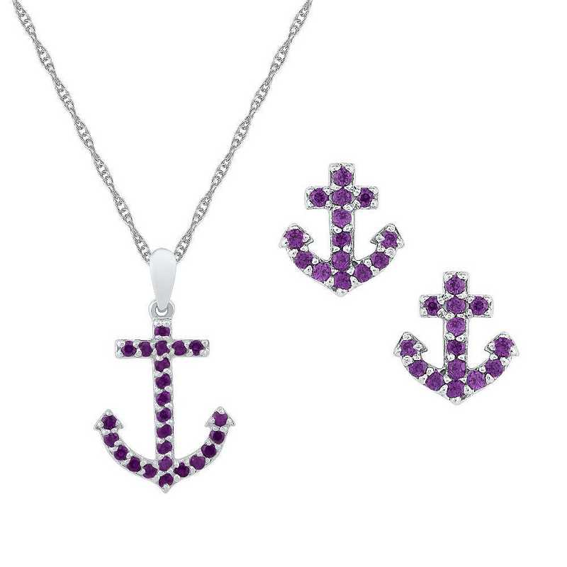 Sterling Silver Amethyst Anchor Pendant Earrings Set